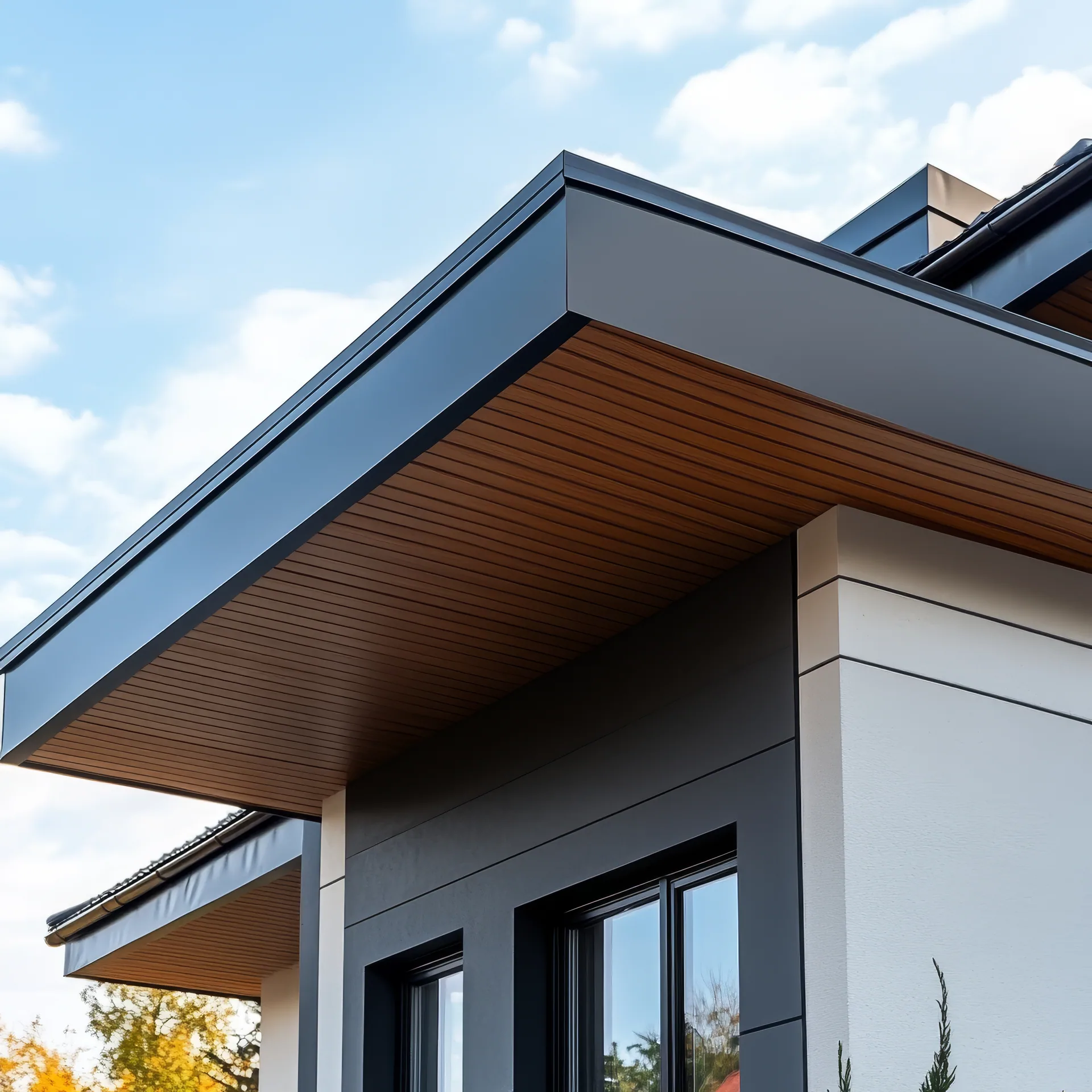 Wood soffit metal fascia modern home, Sanford